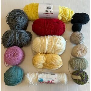 Vtg Mixed Lot of 14 Partial Skeins Various textures colors Lions Yarn Big Twist